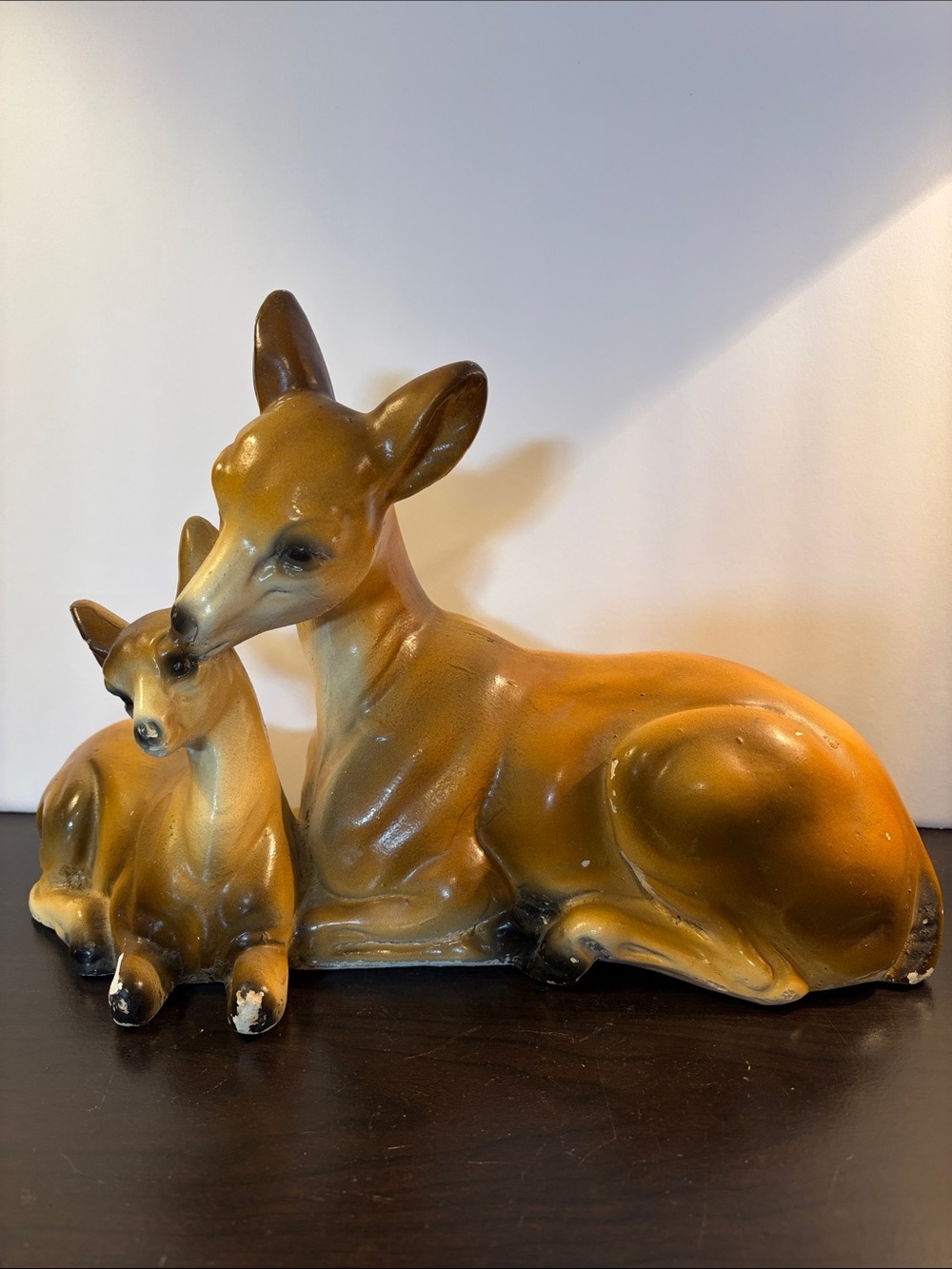 Vintage Brown Ceramic Fawn Figurine - Deer Mom & Baby Home Art